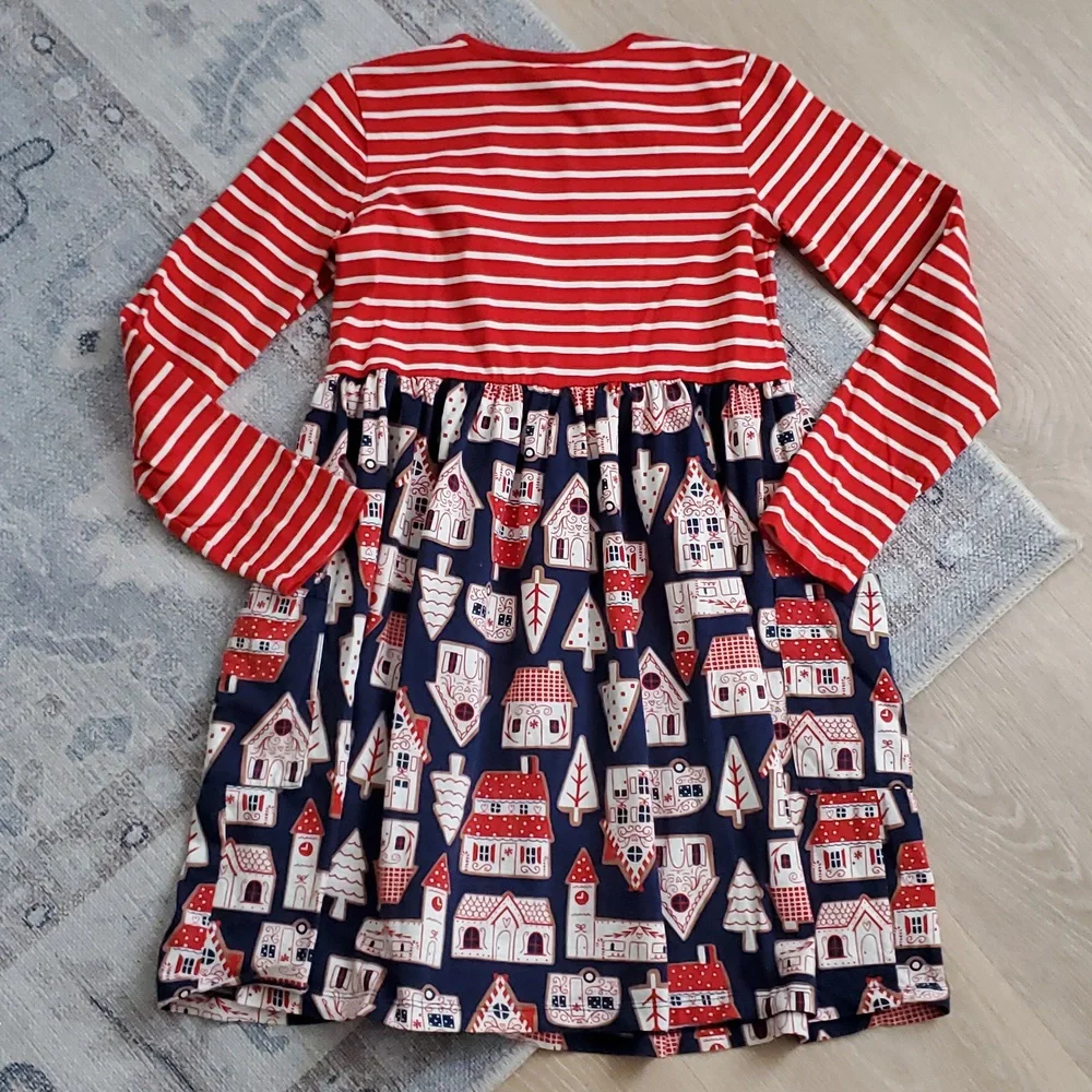 Hanna Andersson Girls Holiday Mixie Playdress Gingerbread Village Dress Sz12